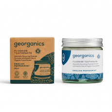 Georganics, organická fluoridová zubná pasta v nádobe, anglická mäta pieporná, 60 ml