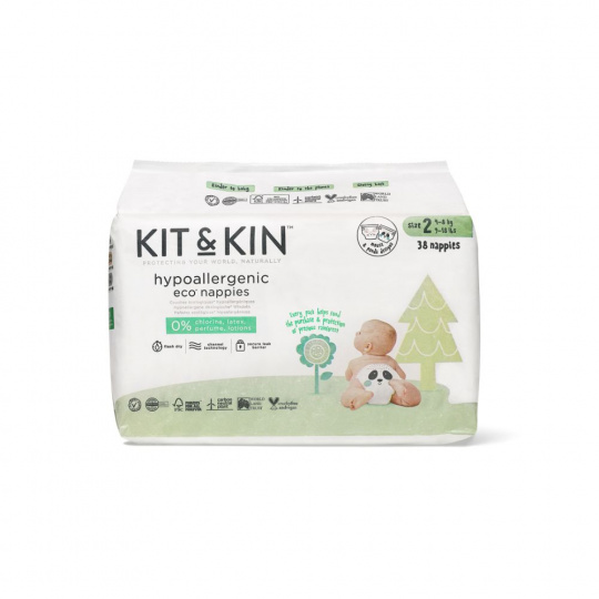 Kit a Kin, biologicky odbúrateľné jednorazové plienky 2 Midi (5-8 kg), myš / panda, 40 ks