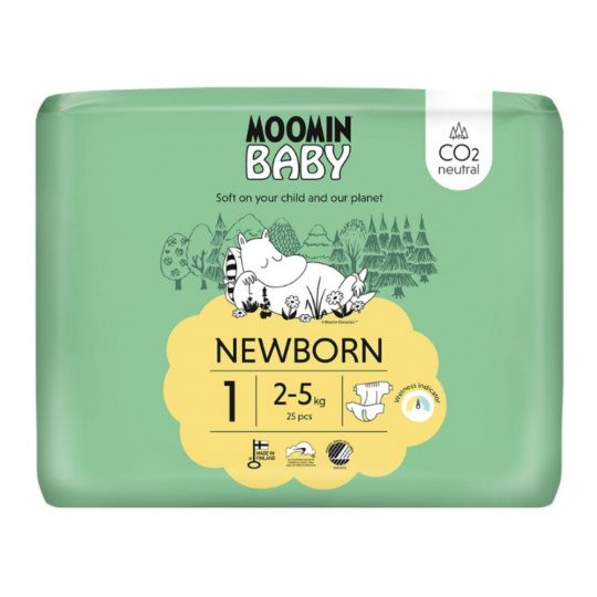 MOOMIN Baby, 1 plienka NEWBORN (2-5 kg), 25 kusov EKO