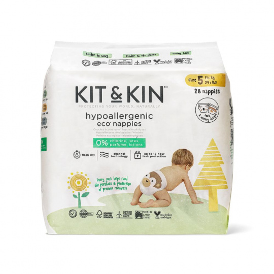 Kit a Kin, biologicky odbúrateľné jednorazové plienky 5 Junior (12 kg +), koala - monkey, 30 ks