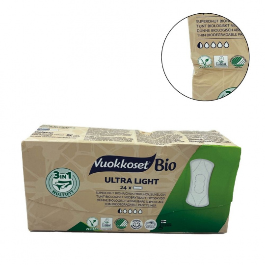 Vuokkoset BIO, 50% AKCIA, ULTRA LIGHT, Tenké hygienické vložky, 24 ks., DRVENÝ OBAL