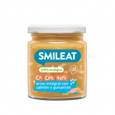 Smileat, BIO Dóza s bio malými kúskami hrášku a lososa, 230g