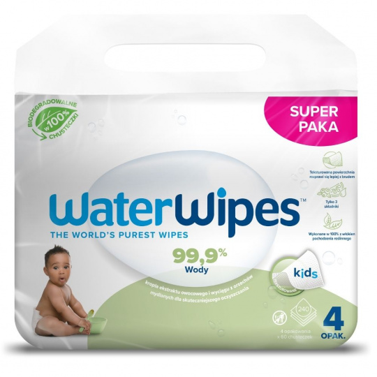 WaterWipes, BIO, vlhčené obrúsky mydlovník, 60 ks x 4